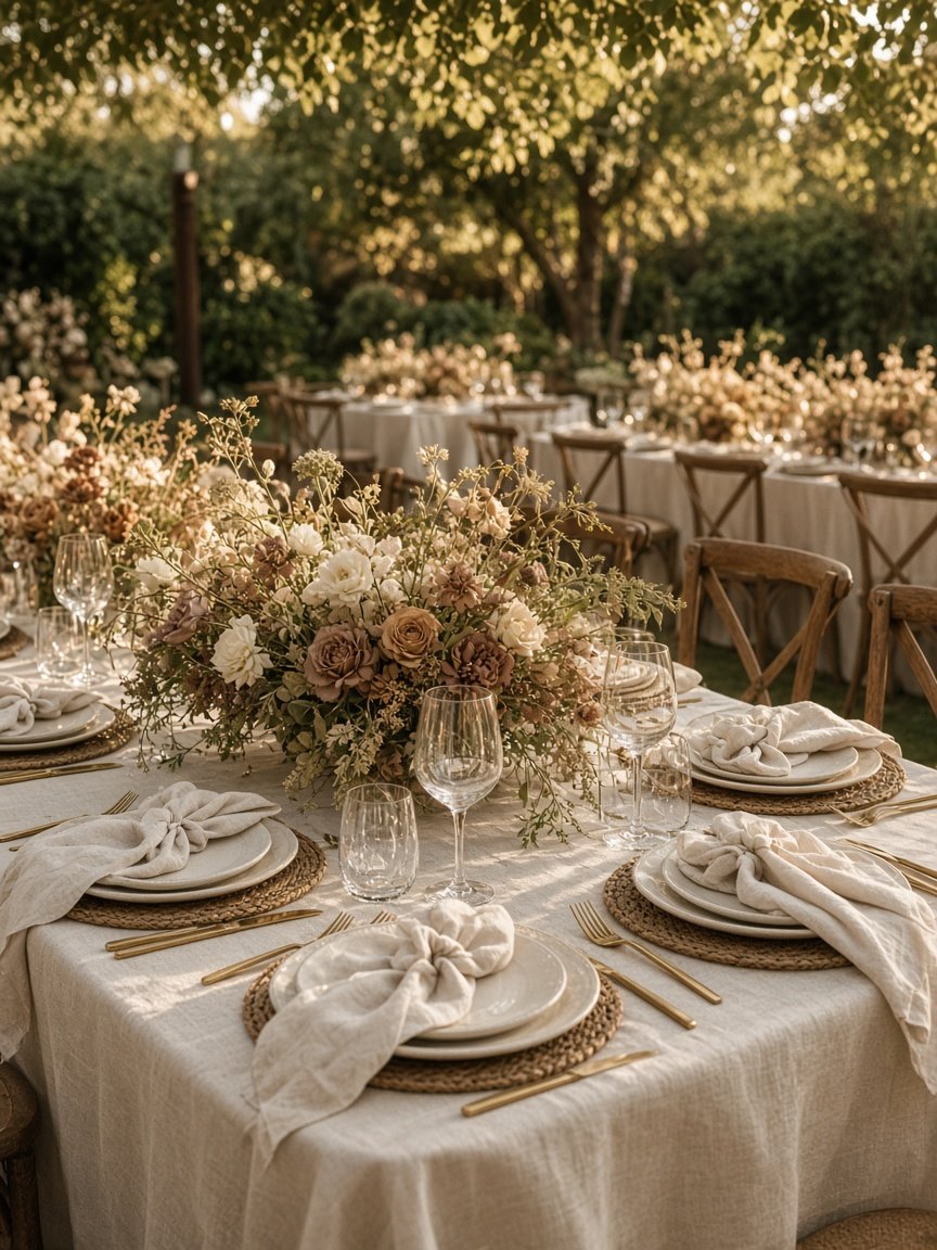 Mesa elegante en una recepción de boda al aire libre
